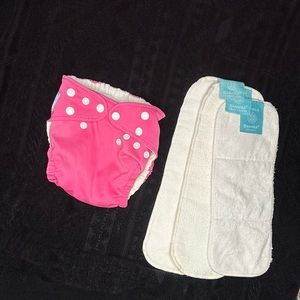 CHARLIE BANANA One-Size Diaper + 3 fleece liners. 0-36 months. Dark Pink.